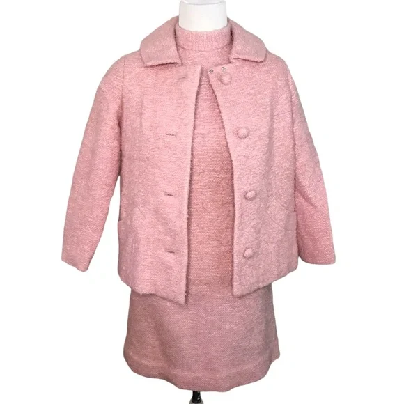 Vintage 60s Pink Boucle Dress and Jacket Set - Picture 1 of 12